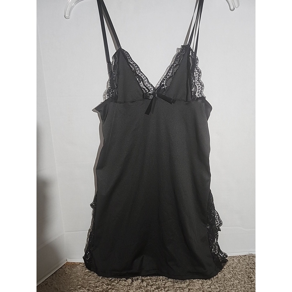 Women's Black Silky And Lace Nighty Slip Camisole Size Small